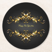 金ゴールド枠スクロール新年20xx文字 ラウンドペーパーコースター (正面)