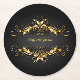 金ゴールド枠スクロール新年20xx文字 ラウンドペーパーコースター