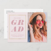金ゴールド枠ピンクの卒業発表 ポストカード (正面/裏面)