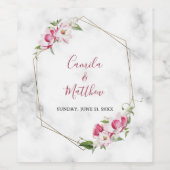 金ゴールド枠ピンク色の花 ワインラベル (シングルラベル)