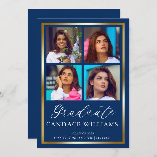 金ゴールド枠ミニマル写真研究発表 案内状 (正面/裏面)