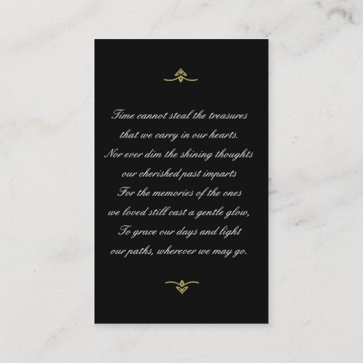 金ゴールド枠悔やみや弔慰メモリアルブラックフォトカード 名刺 (裏面)