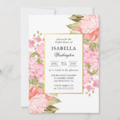 金ゴールド枠牡丹とアジサイブライダルシャワー 招待状 (正面)