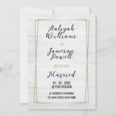 金ゴールド枠白素朴な木材タイポグラフィ結婚ズ 招待状 (正面)