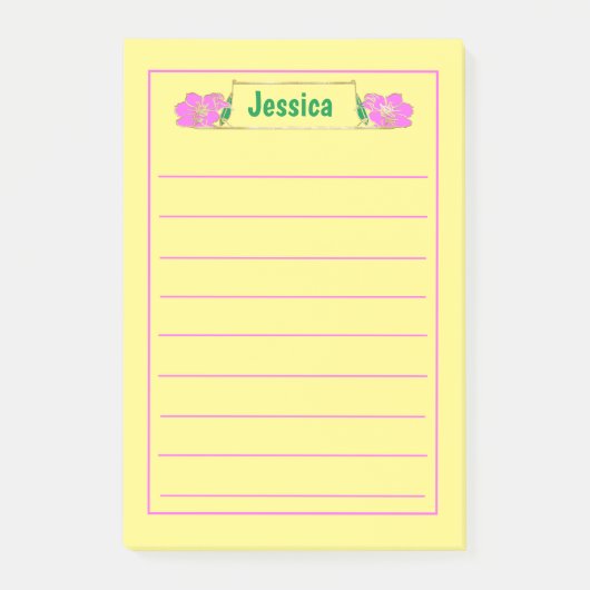 金ゴールド枠華美ピンクフローラグラフィック ポストイット (正面)