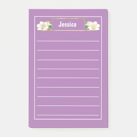 金ゴールド枠華美付き白フローラグラフィック ポストイット (正面)