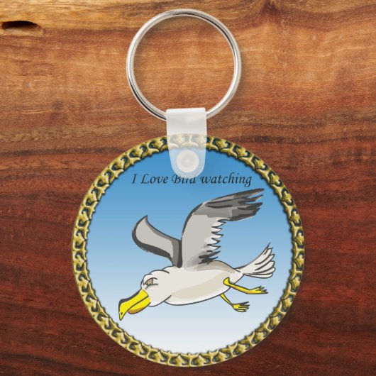 金ゴールド枠飛んでいる付きカモメ キーホルダー (正面)