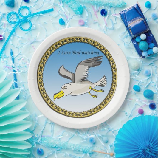 金ゴールド枠飛んでいる付きカモメ ペーパープレート (パーティー)