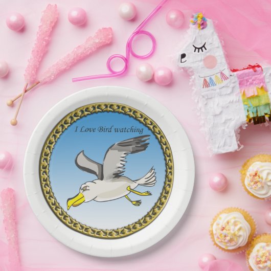 金ゴールド枠飛んでいる付きカモメ ペーパープレート (パーティー)
