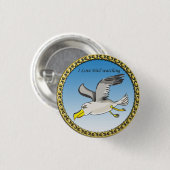 金ゴールド枠飛んでいる付きカモメ 缶バッジ (正面&裏面)