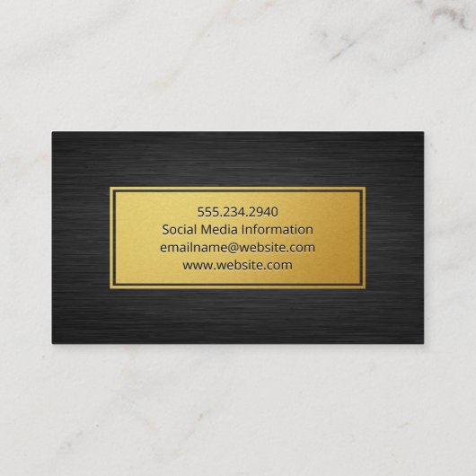 金ゴールド枠 |ダークお洒落メタリック背景 名刺 (裏面)