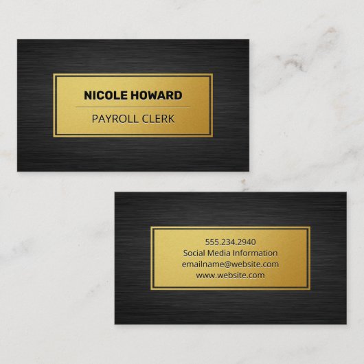 金ゴールド枠 |ダークお洒落メタリック背景 名刺 (正面/裏面)