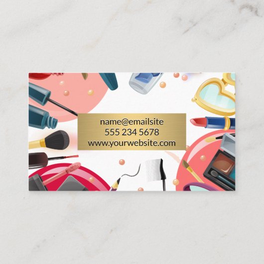 金ゴールド枠 | メイクアップアーティストブラシ化粧品 名刺 (裏面)