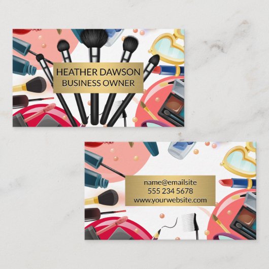 金ゴールド枠 | メイクアップアーティストブラシ化粧品 名刺 (正面/裏面)