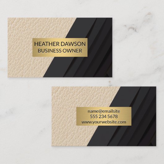 金ゴールド枠 |レザー |黒のパネル 名刺 (正面/裏面)