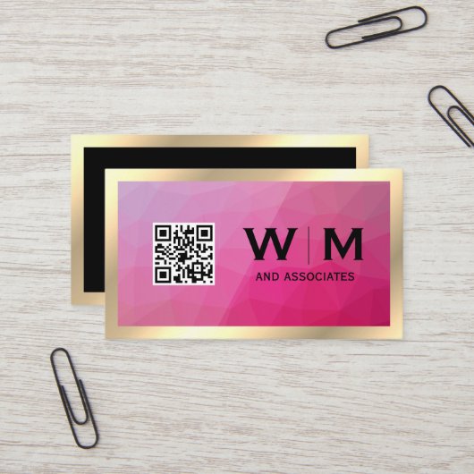 金ゴールド枠 | 幾何学模様 | QRコード名刺 名刺 (正面/裏面インサイチュ)