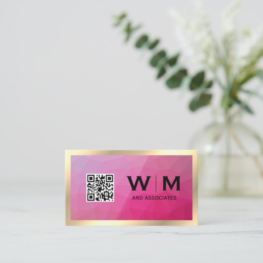 金ゴールド枠 | 幾何学模様 | QRコード名刺 名刺 (スタンド正面)