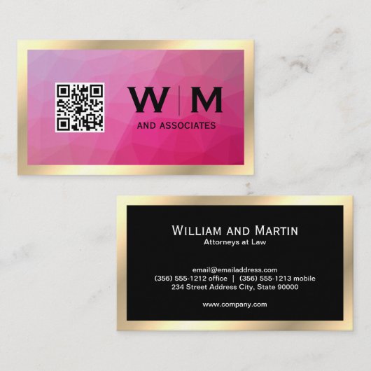 金ゴールド枠 | 幾何学模様 | QRコード名刺 名刺 (正面/裏面)