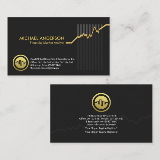 金ゴールド株式共有市場投資のグラフ 名刺 (正面/裏面)