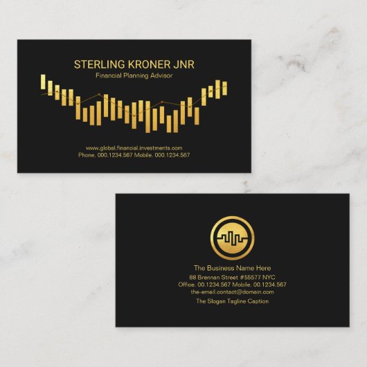 金ゴールド株式共有市場指数グラフ財務 名刺 (正面/裏面)