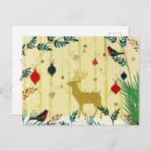 金ゴールド森林冬トナカイ シーズンポストカード (正面/裏面)