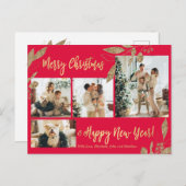 金ゴールド植物エレガント学4フォトコラージュクリスマス ポストカード (正面/裏面)