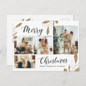金ゴールド植物エレガント学4フォトコラージュクリスマス ポストカード (正面/裏面)