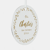 金ゴールド植物パーソナライズされたベビー初めてのクリスマス メタルオーナメント (正面右)