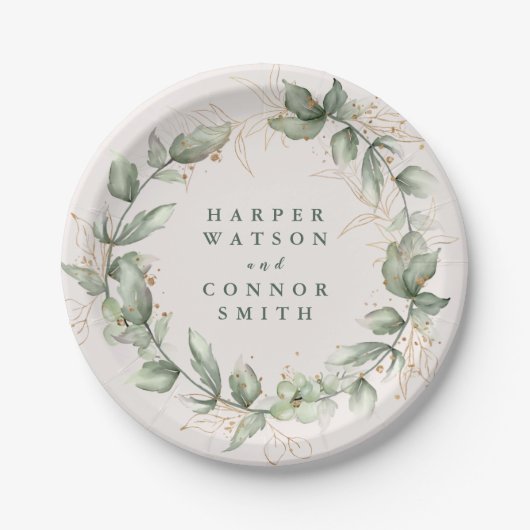 金ゴールド植物ユーカリエレガントライナリーモス ペーパープレート (正面)