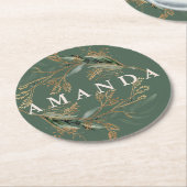 金ゴールド植物ユーカリエレガントライナリーモス ラウンドペーパーコースター (アングル)