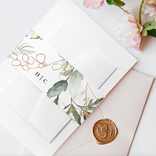 金ゴールド植物ユーカリエレガントライナリーモス 招待状ベリーバンド