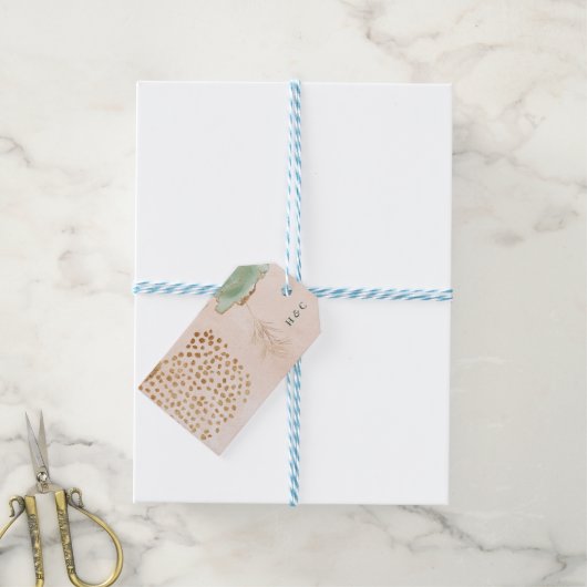 金ゴールド植物ユーカリモダン抽象芸術 ギフトタグ (より糸つき)