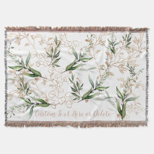 金ゴールド植物ユーカリモダン抽象芸術 スローブランケット (正面)