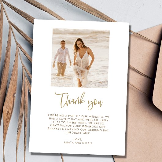 金ゴールド植物写真エレガントな結婚式 サンキューカード