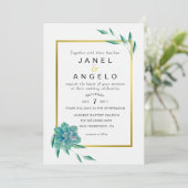 金ゴールド植物多汁結婚式招待状 招待状 (スタンド正面)