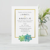 金ゴールド植物多肉性結婚式招待状 招待状 (スタンド正面)