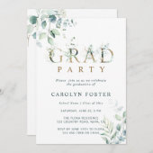 金ゴールド植物学の手紙卒業パーティーの写真 招待状 (正面/裏面)