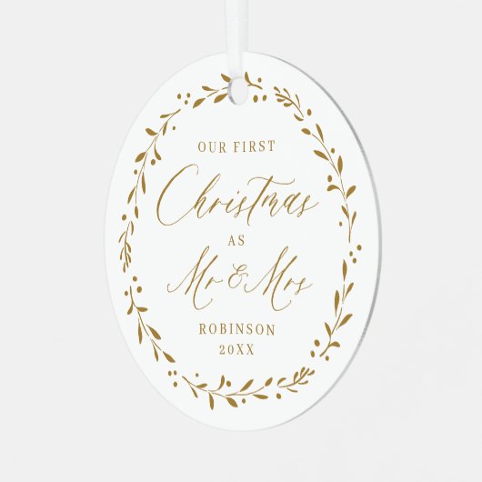 金ゴールド植物学長夫妻の初めてのクリスマス メタルオーナメント (正面左)