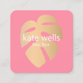 金ゴールド植物性トロピカルリーフピンク美しいスパ スクエア名刺 (正面)