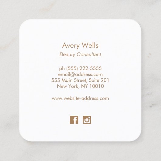 金ゴールド植物性トロピカルリーフピンク美しいスパ スクエア名刺 (裏面)