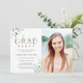 金ゴールド植物手紙の卒業パーティーの写真 招待状 (スタンド正面)