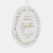 金ゴールド植物私たちの初めてのクリスマスを一緒に メタルオーナメント (正面右)