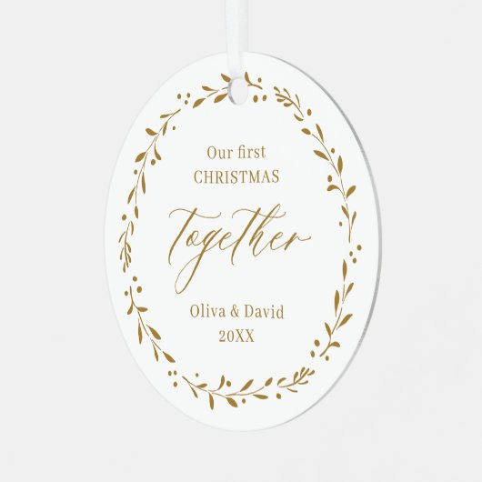 金ゴールド植物私たちの初めてのクリスマスを一緒に メタルオーナメント (正面左)