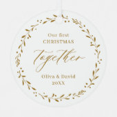 金ゴールド植物私たちの初めてのクリスマスを一緒に メタルオーナメント (正面)