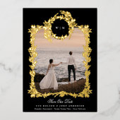 金ゴールド植物紋章Tuxedo写真枠 箔招待状 (正面)