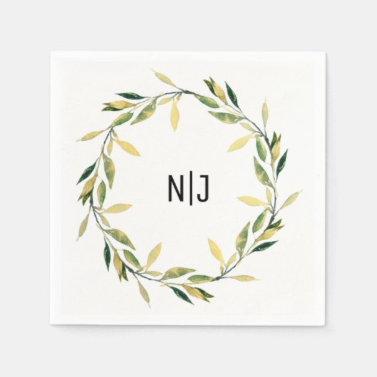 金ゴールド植物緑葉リースラン素朴チ スタンダードカクテルナプキン (正面)