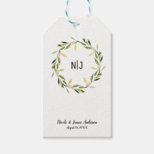 金ゴールド植物緑葉リース素朴結婚ズ ギフトタグ