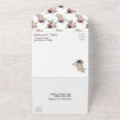 金ゴールド楕円フレームパープルピンク結婚フローラ オールインワン招待状 (外側)