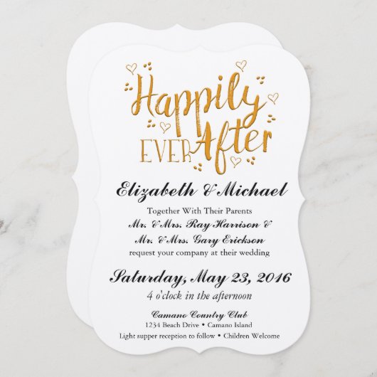 金ゴールド楽しいずっと後結婚式招待状 招待状 (正面/裏面)