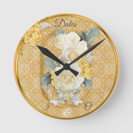 金ゴールド様々な幾何学円のデザイン ラウンド壁時計 (正面)